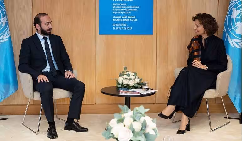 Rencontre du ministre arménien des Affaires étrangères Ararat Mirzoyan avec la directrice générale de l'UNESCO Audrey Azoulay
